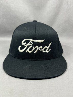 Ford 210 Fitted Hat Black Classic Scrip Logo Motorsports Wool Blend Adult Cap